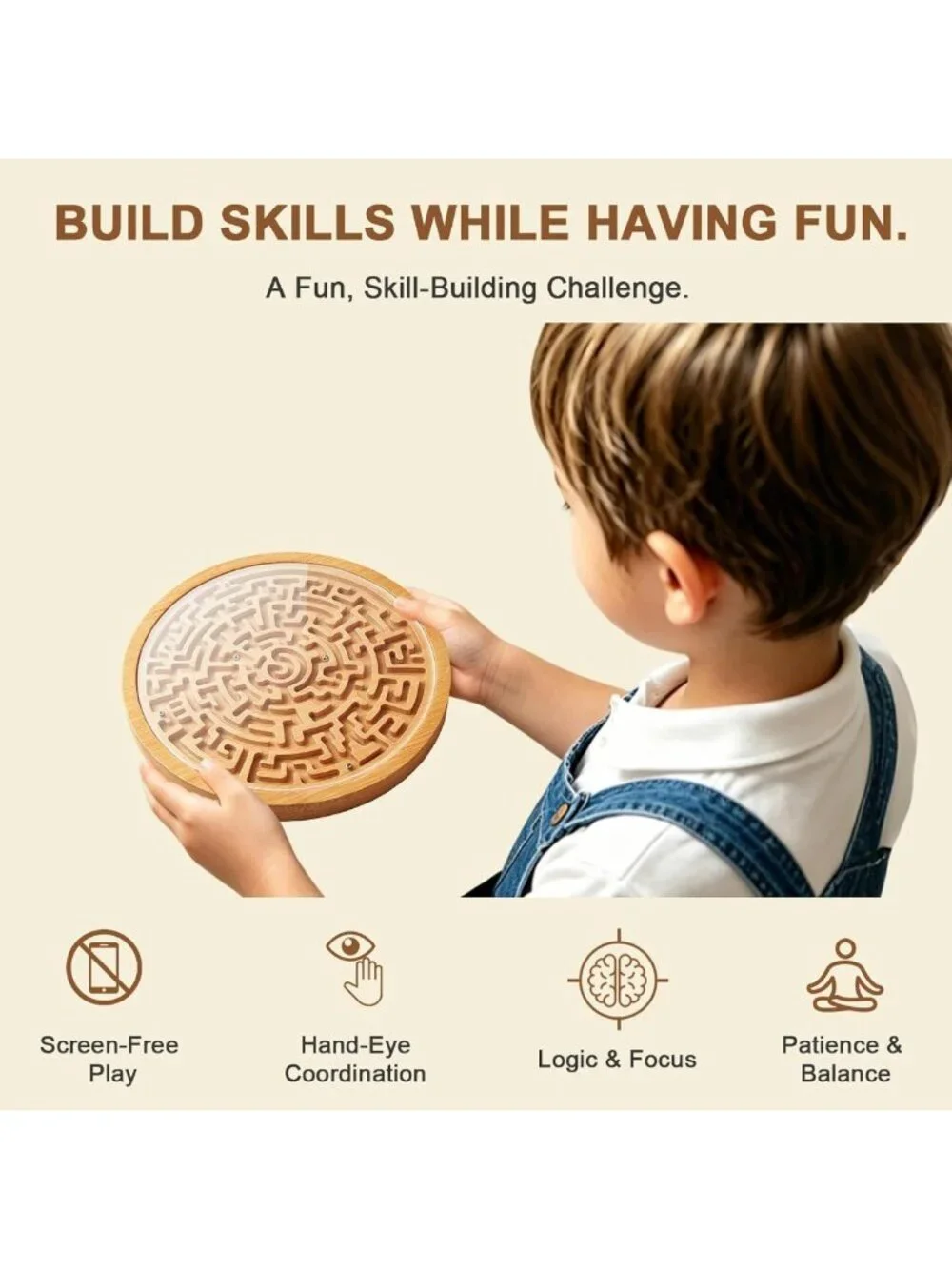 Wooden Labyrinth Maze Game - Bamboo Brain Teaser Puzzle for Kids & Adults